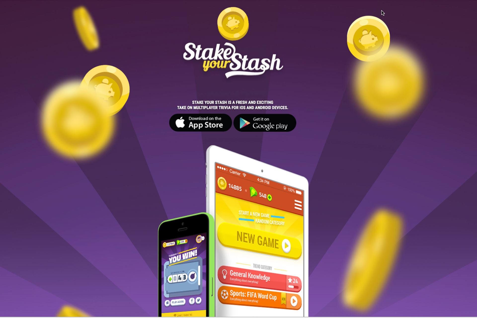 Stake Your Stash mobile game promotional landing page