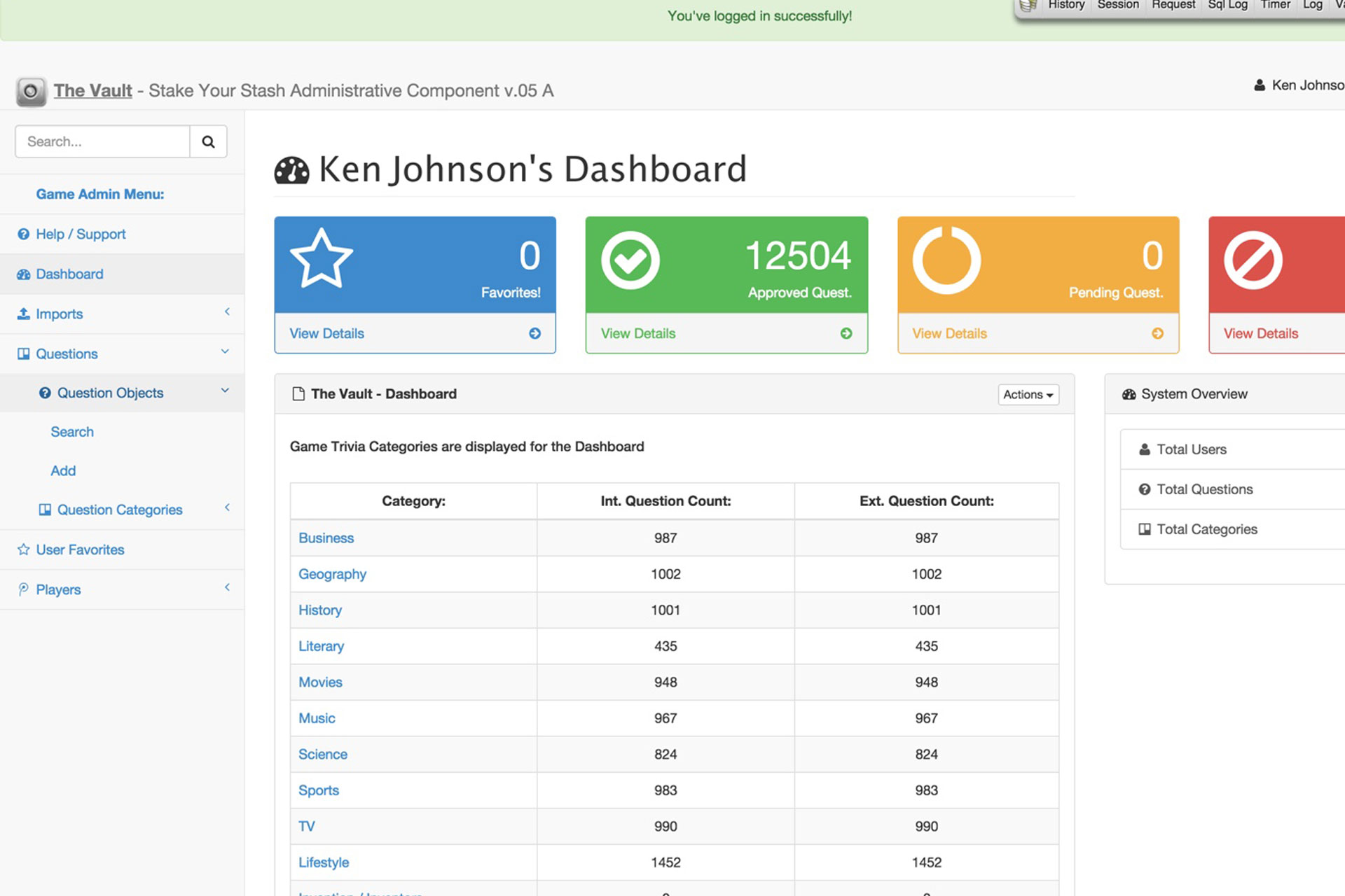 Stake Your Stash custom administrative console and API backend