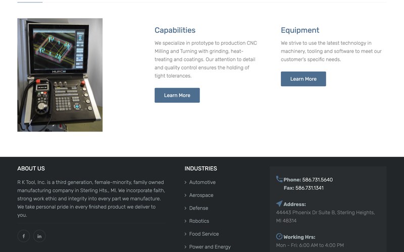 RK Tool Inc. custom manufacturing website