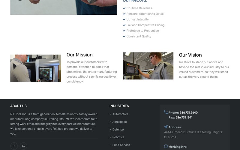 RK Tool Inc. Corporate Website slide 5