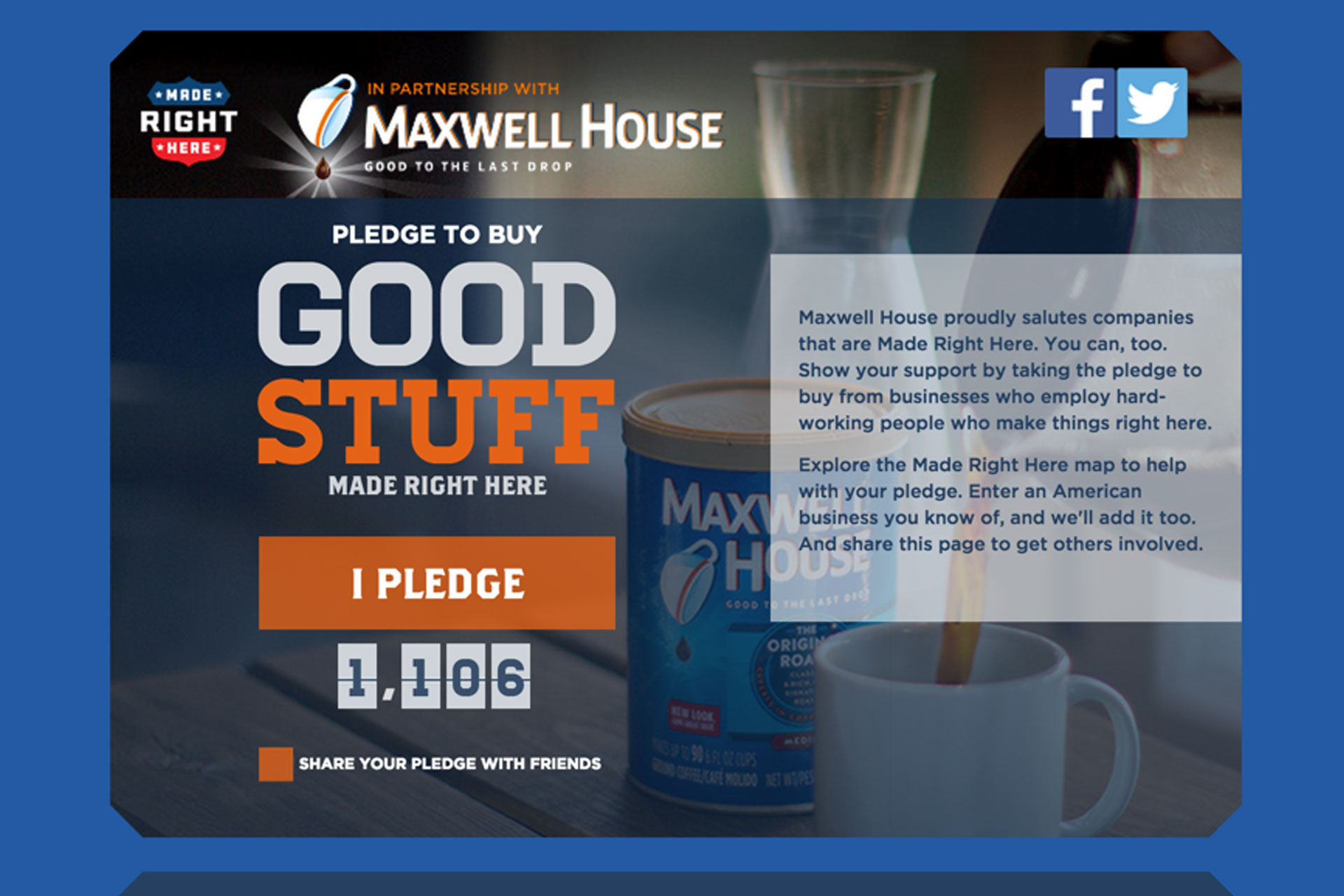 Maxwell House Facebook application and landing page