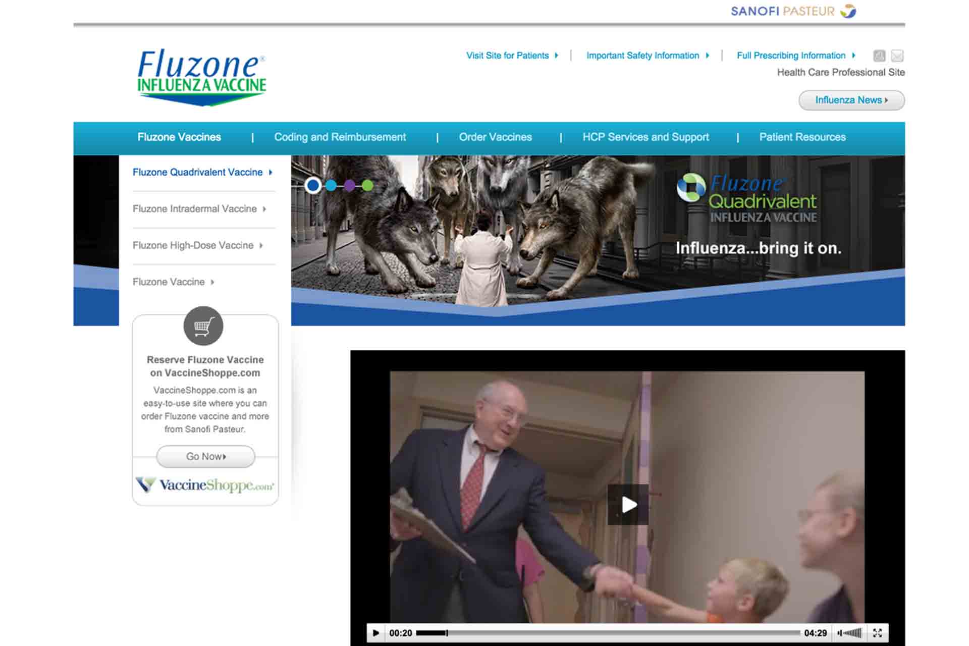 Fluzone consumer website and video carousel