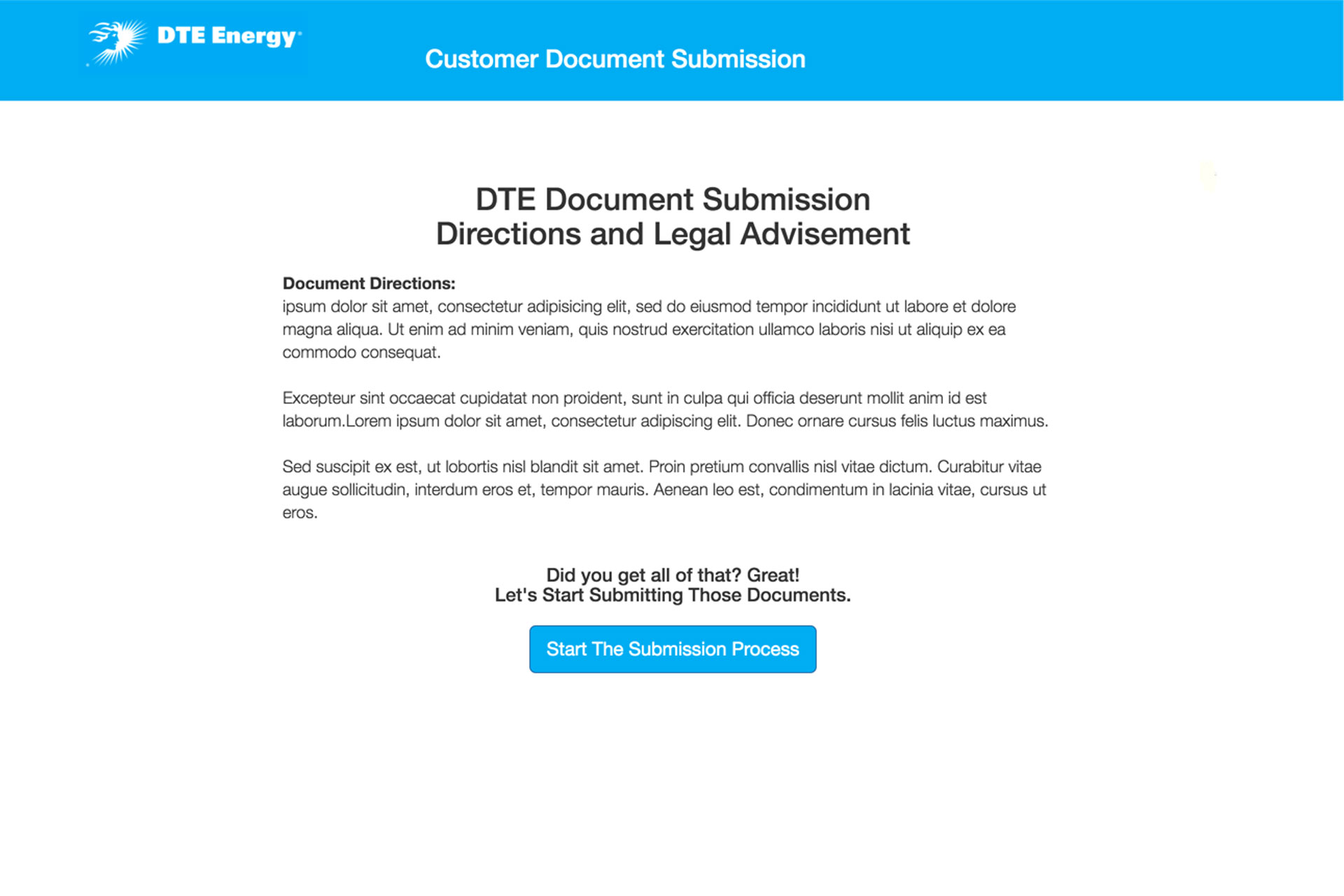 DTE Energy dynamic document submission portal interface