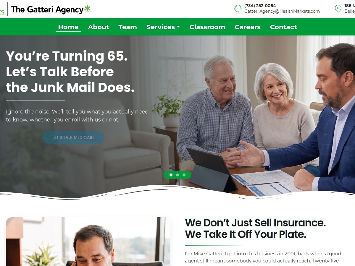 Dual-market website homepage with market switcher for Detroit and Columbus paths