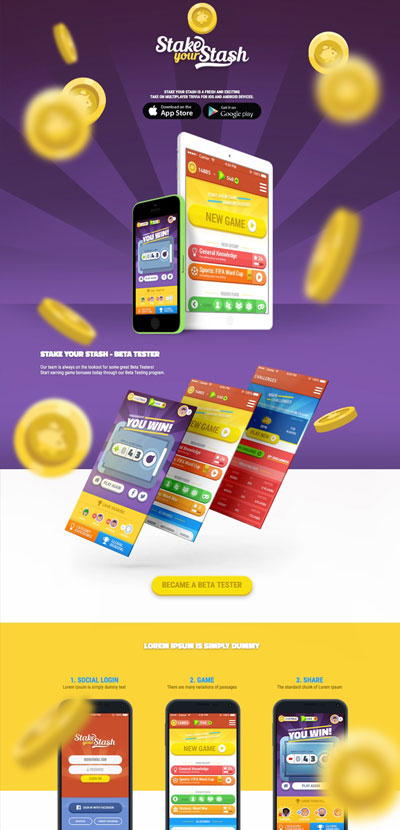 Stake Your Stash mobile game promotional landing page