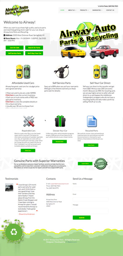 Airway Auto Parts custom line-art website design