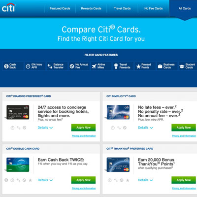 Citibank CitiCards promotional landing page