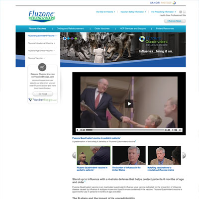 Fluzone consumer website and video carousel