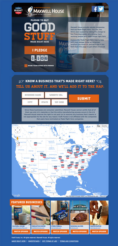 Maxwell House Facebook application and landing page