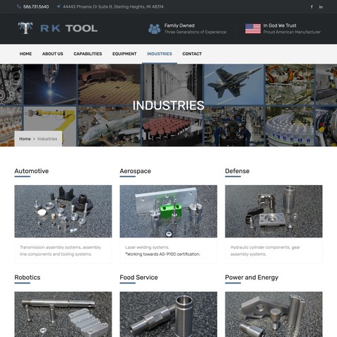 RK Tool Inc. custom manufacturing website