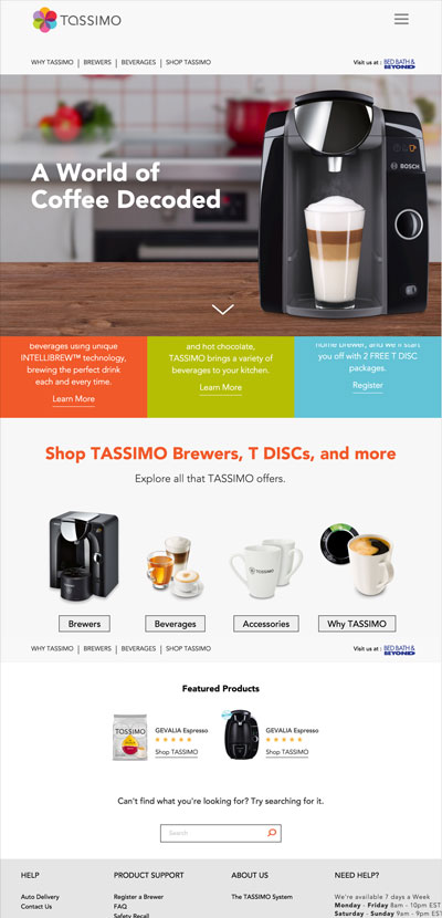 Tassimo consumer website responsive design